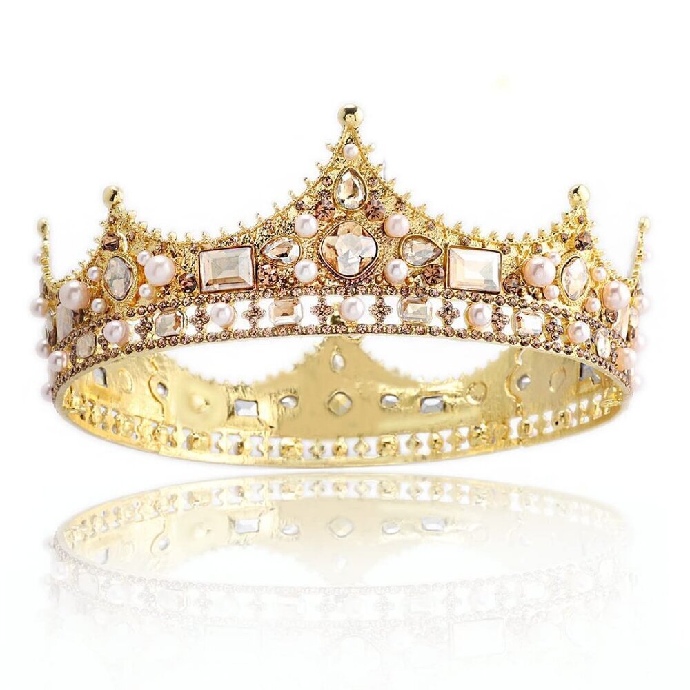 Vintage Rhinestone Crown for Men Royal Wedding Prom Pageant Hair Accessory